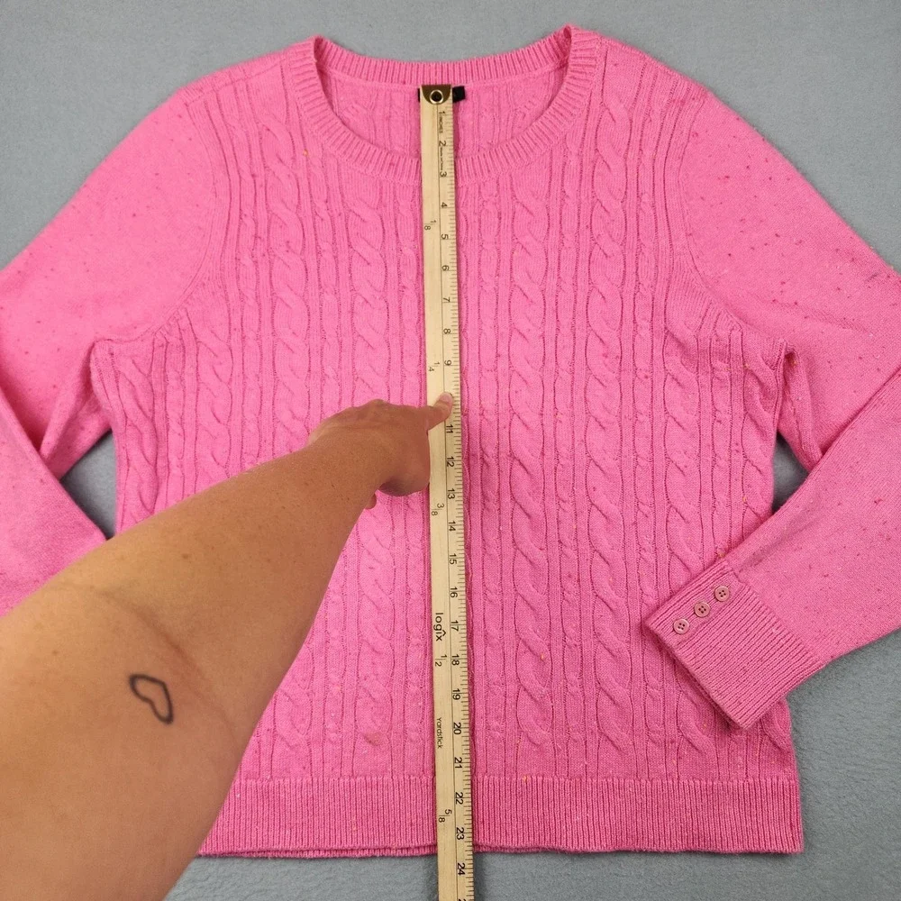 Talbots Sweater Womens XL Pink Confetti Cable Knit Crewneck Button Cuff Pullover - Picture 9 of 11